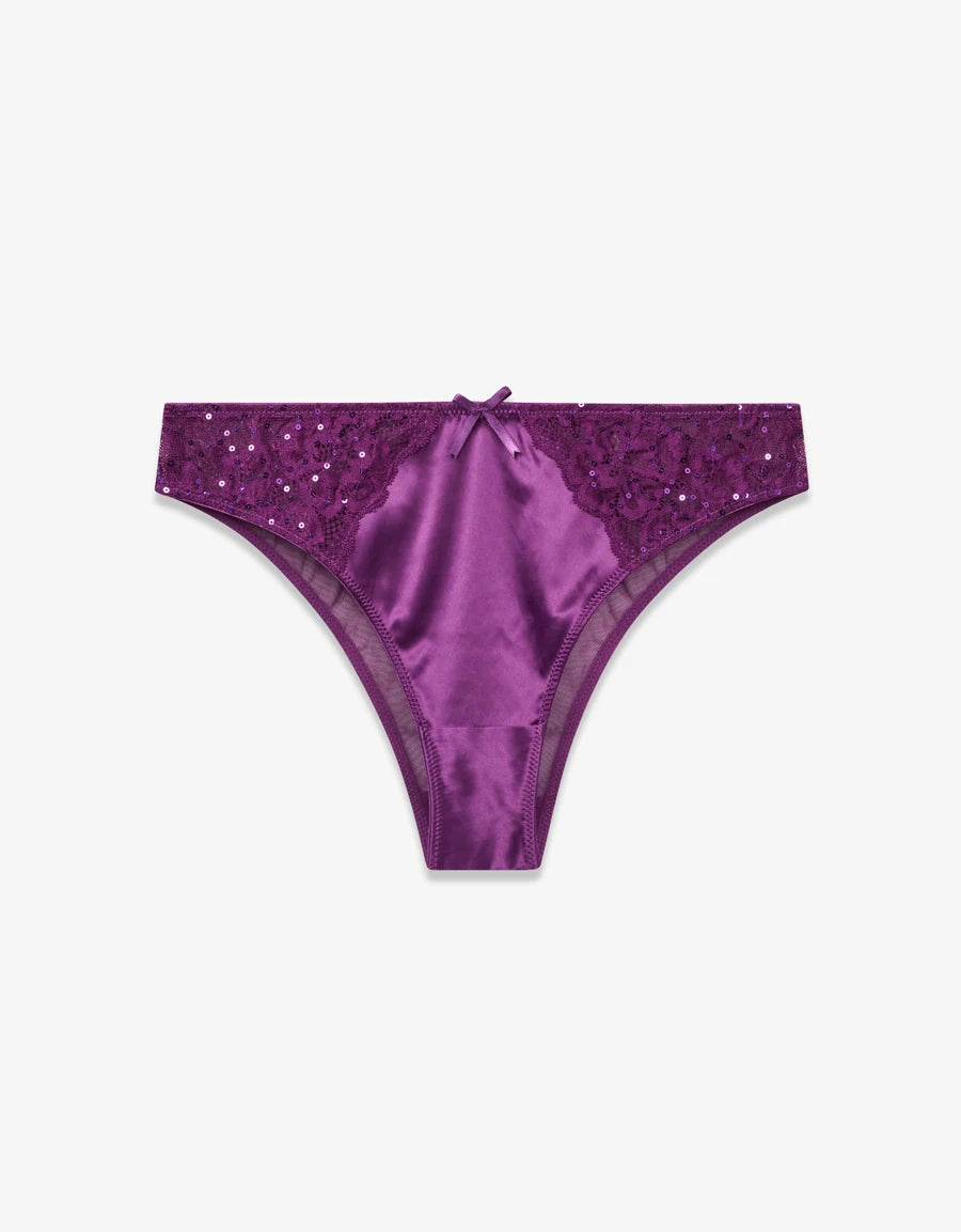 Lace-Trim Satin Brazilian Panty