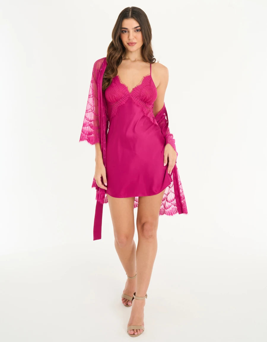 Lace-Trim Satin Short Dress Set