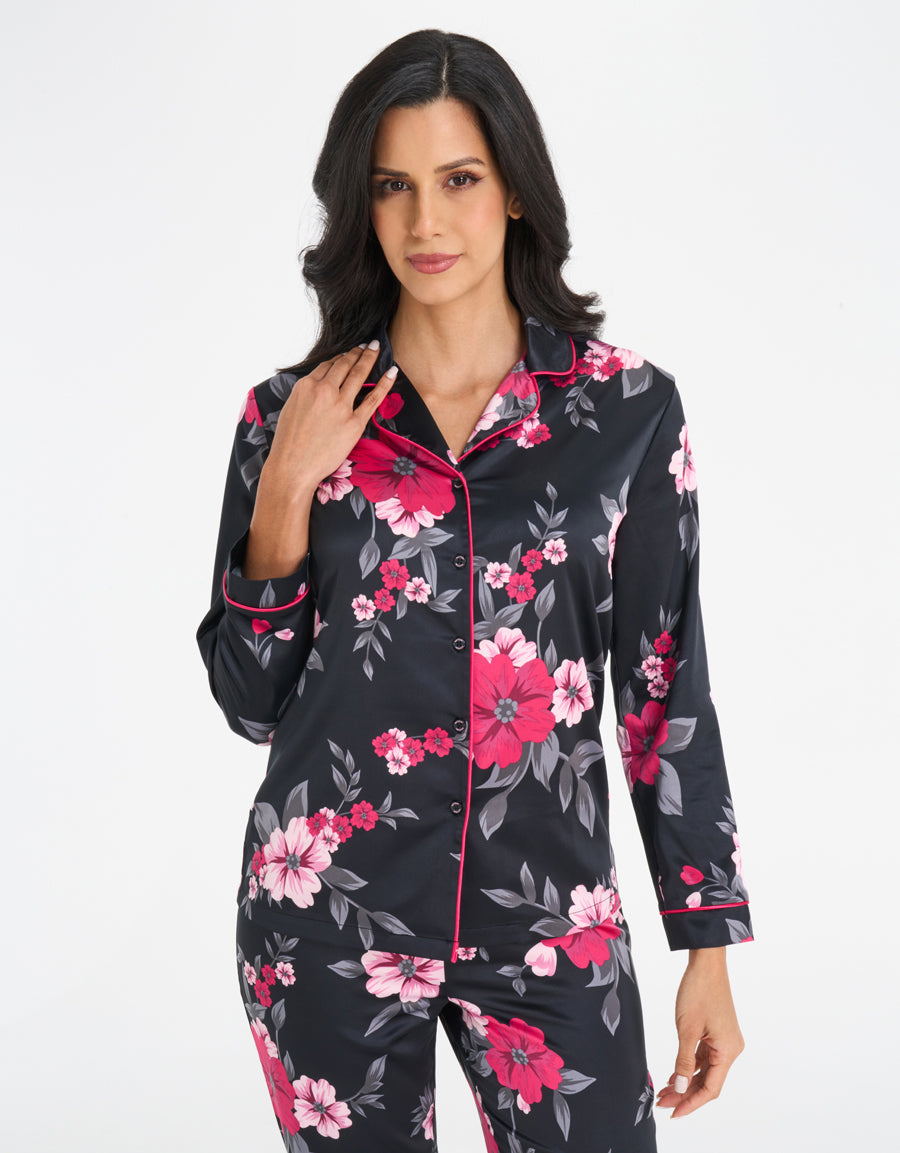Floral Print Satin Pajama Set