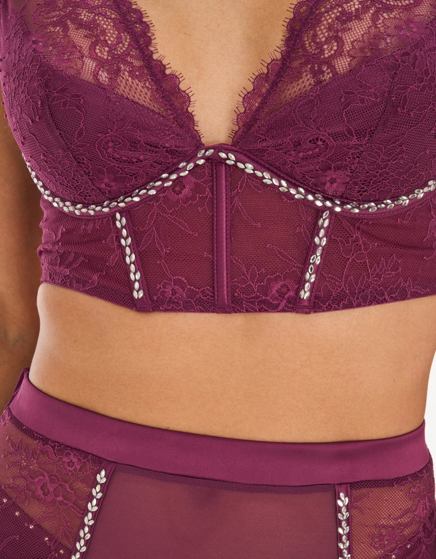 Diamante Detail Lace Sheer Long Skirt Set