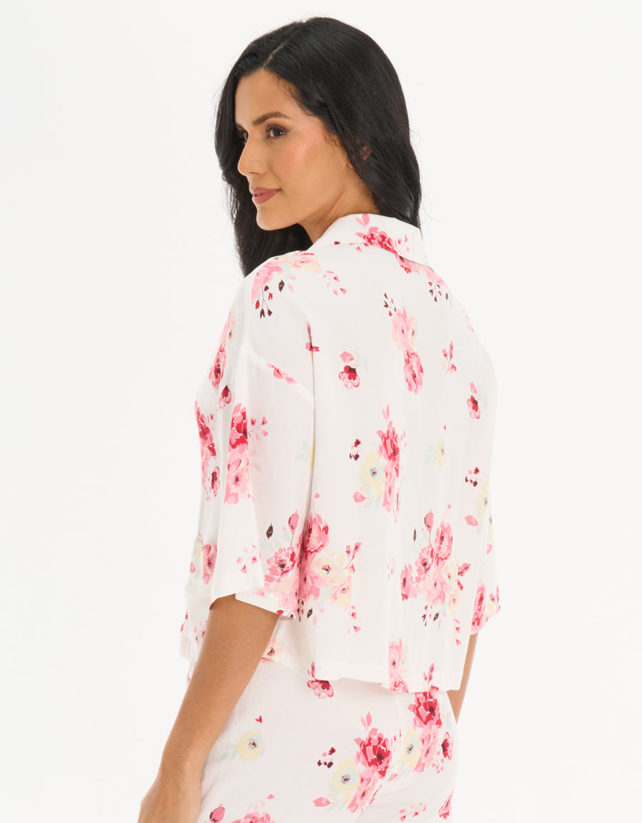 Short-Sleeve Shirt with Shorts Pajama Set in White