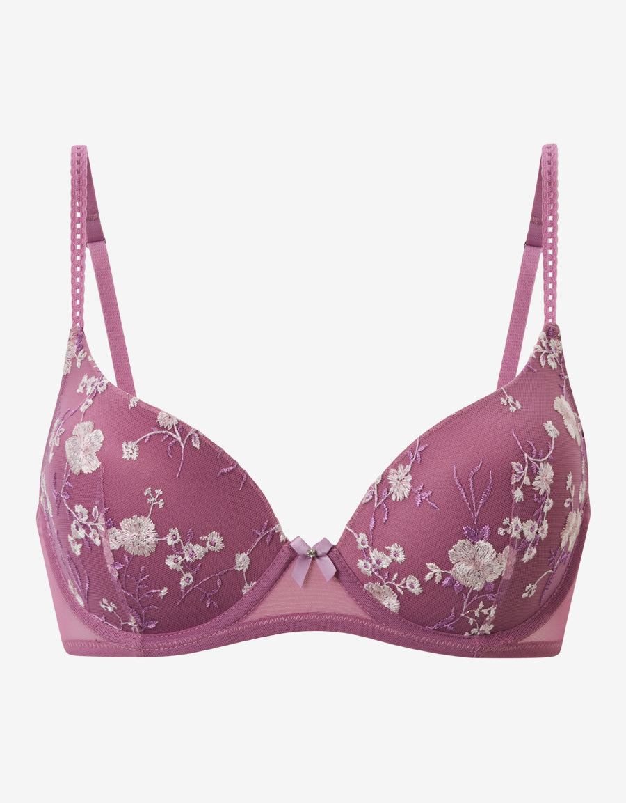 Mesh And Embroidery Plunge Bra