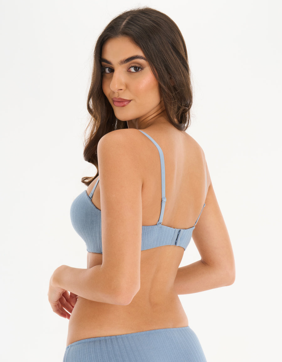 Multiway Ribbed Push Up Bra in Blue