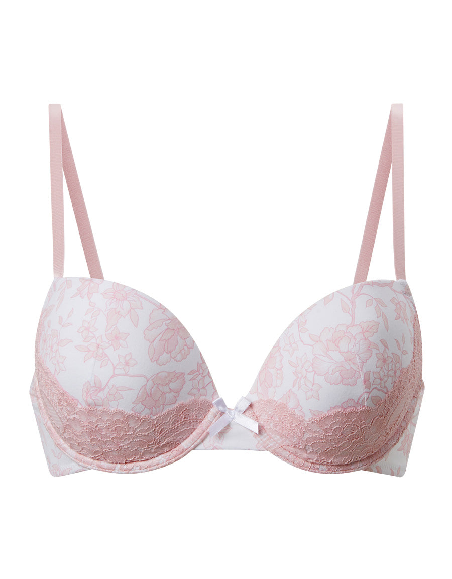 Pink Floral Plunge Bra