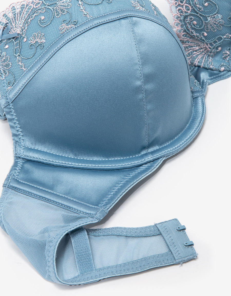 Embroidered Satin Plunge Bra