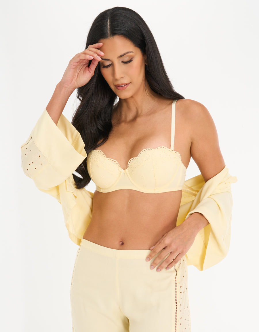 Midi-Sleeve Shirt with Pants Pajama Set in Yellow
