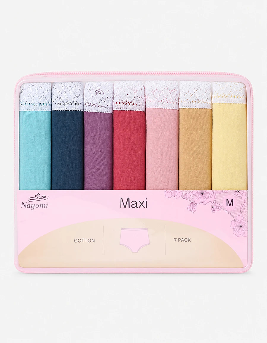 7-Pack Lace-Trim Cotton Maxi Panties