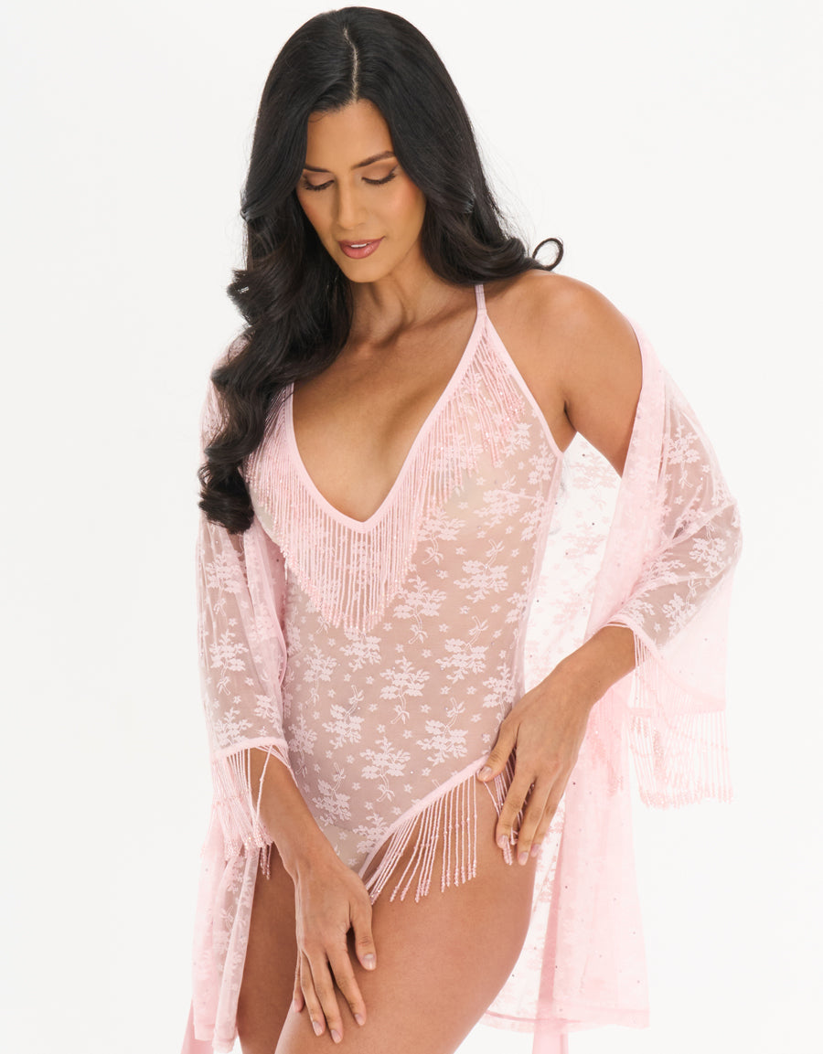 Teddy Set Lace Teddy and Robe in Light Pink