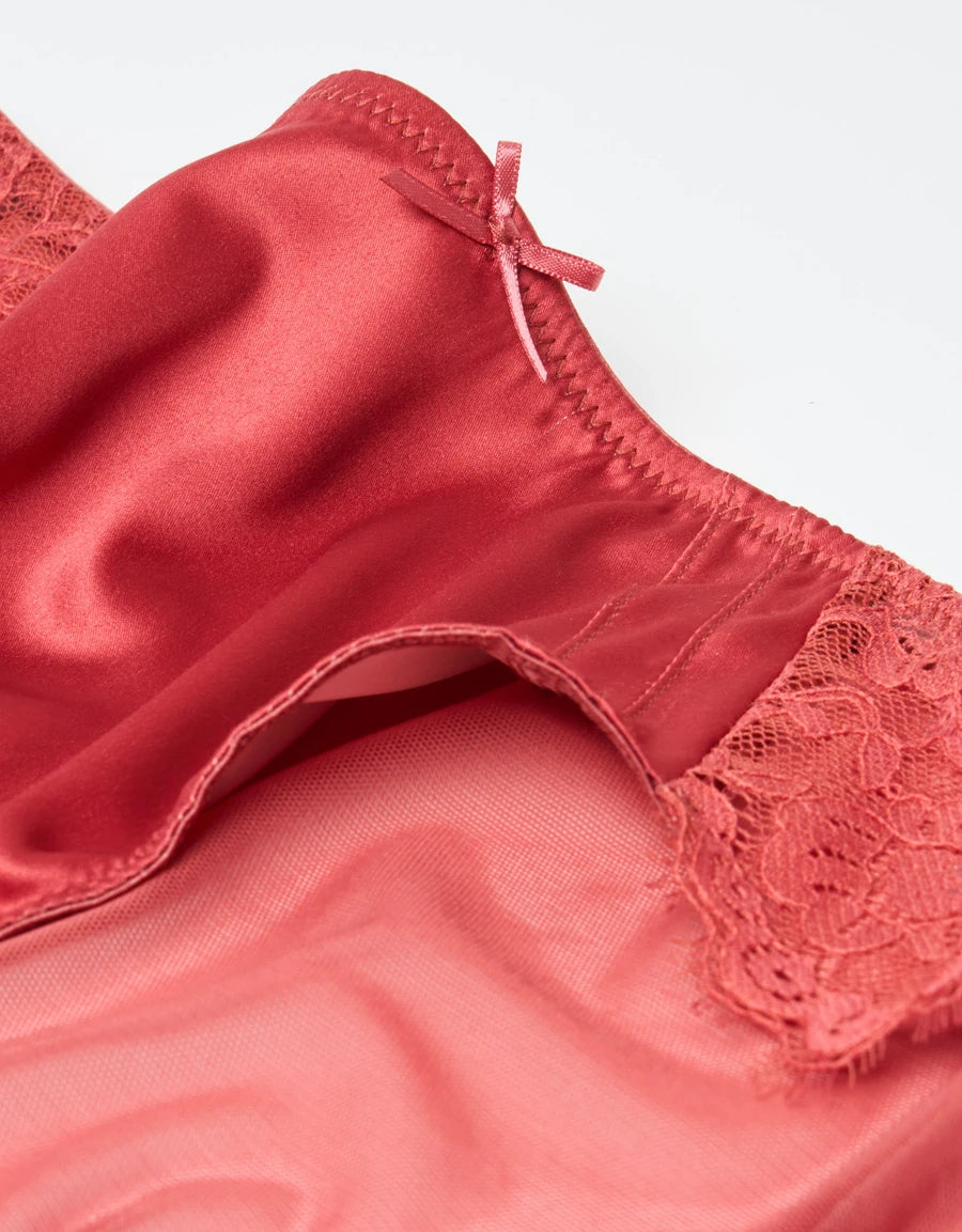 Lace-Trim Satin Bikini Panty