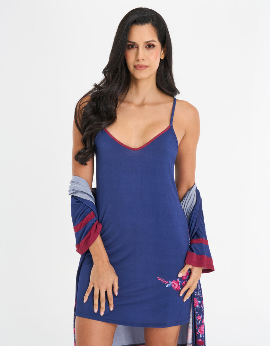 Floral Print Short Dress and Robe Set