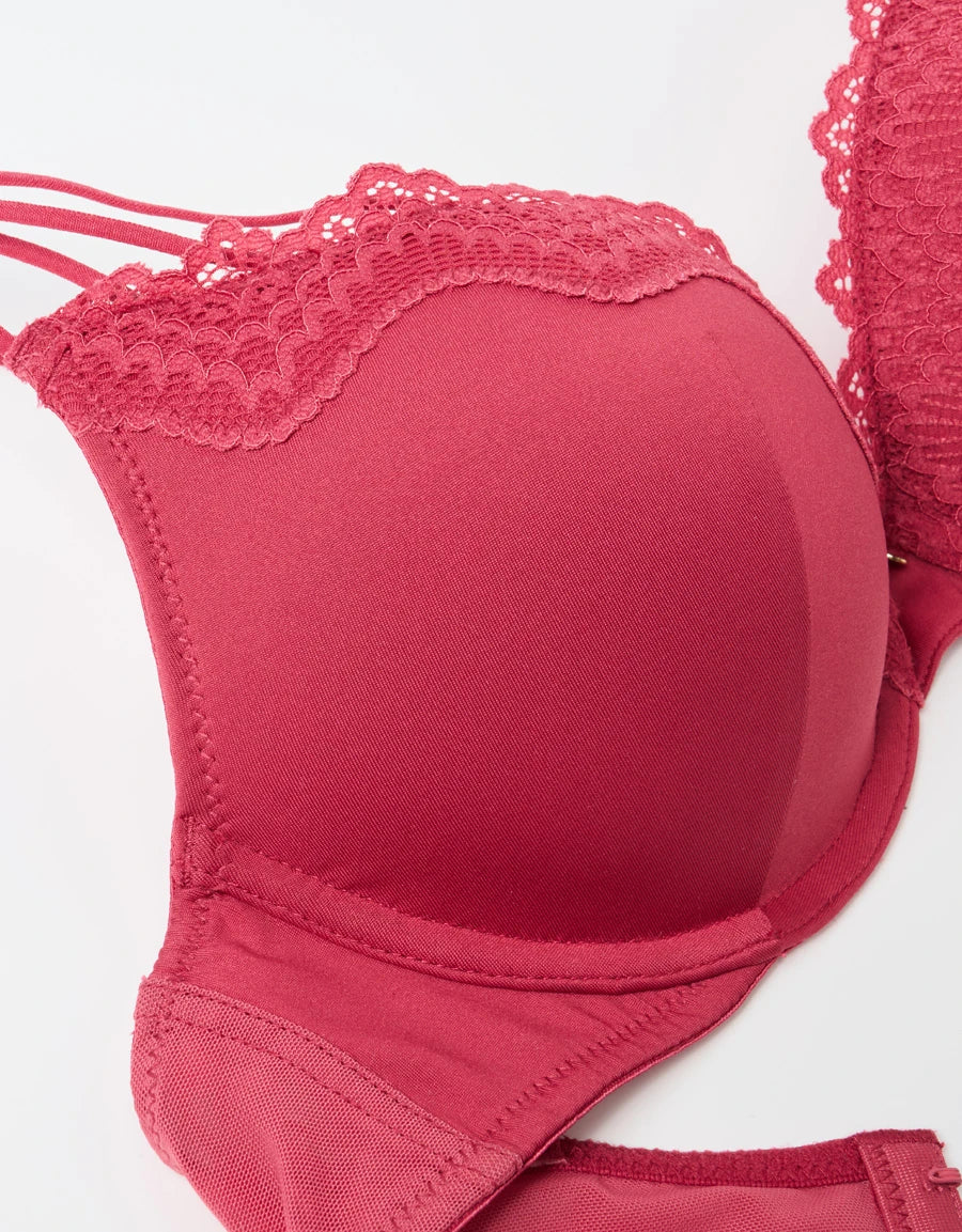 Lace-Trim Double Push-Up Plunge Bra