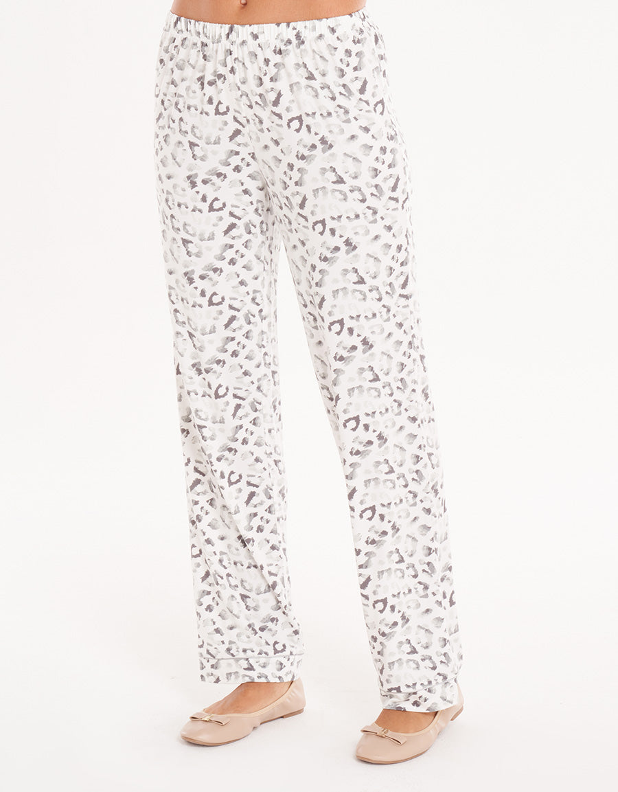 Tiger Motif Short-Sleeve Long Pajama Set