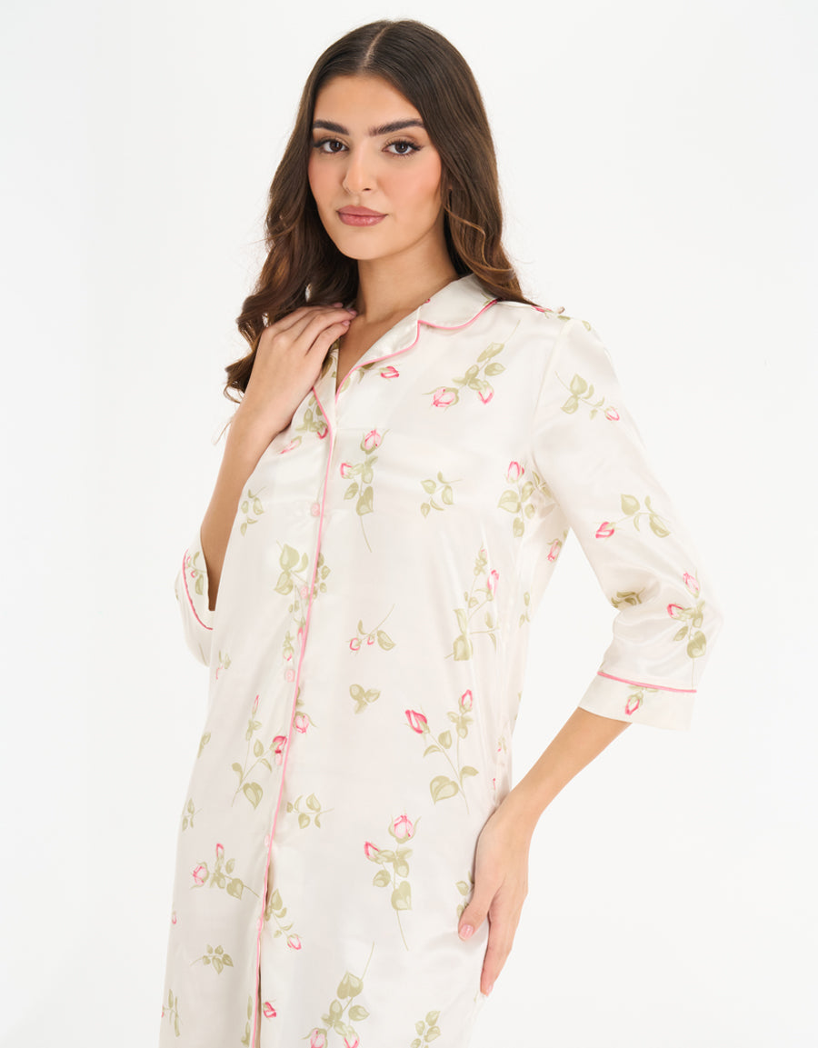 2-Pack Sleep Shirt Satin Short Nightdresses in Cream