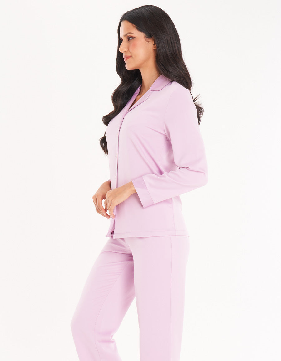 Dusky Purple Short-Sleeve Long Pajama Set