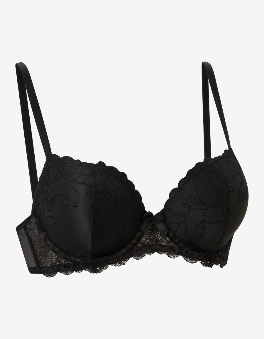 Mesh And Embroidery Balconette Bra
