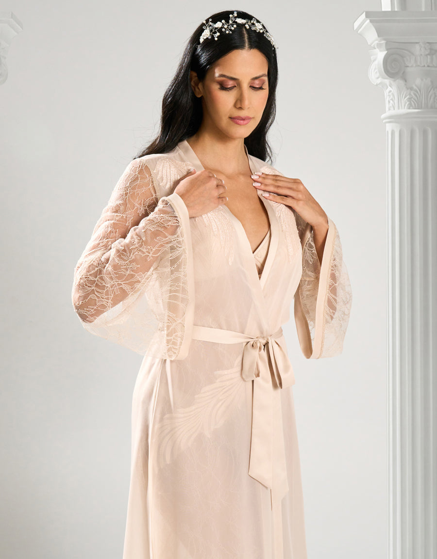 Embroidered Satin Bridal Long Robe