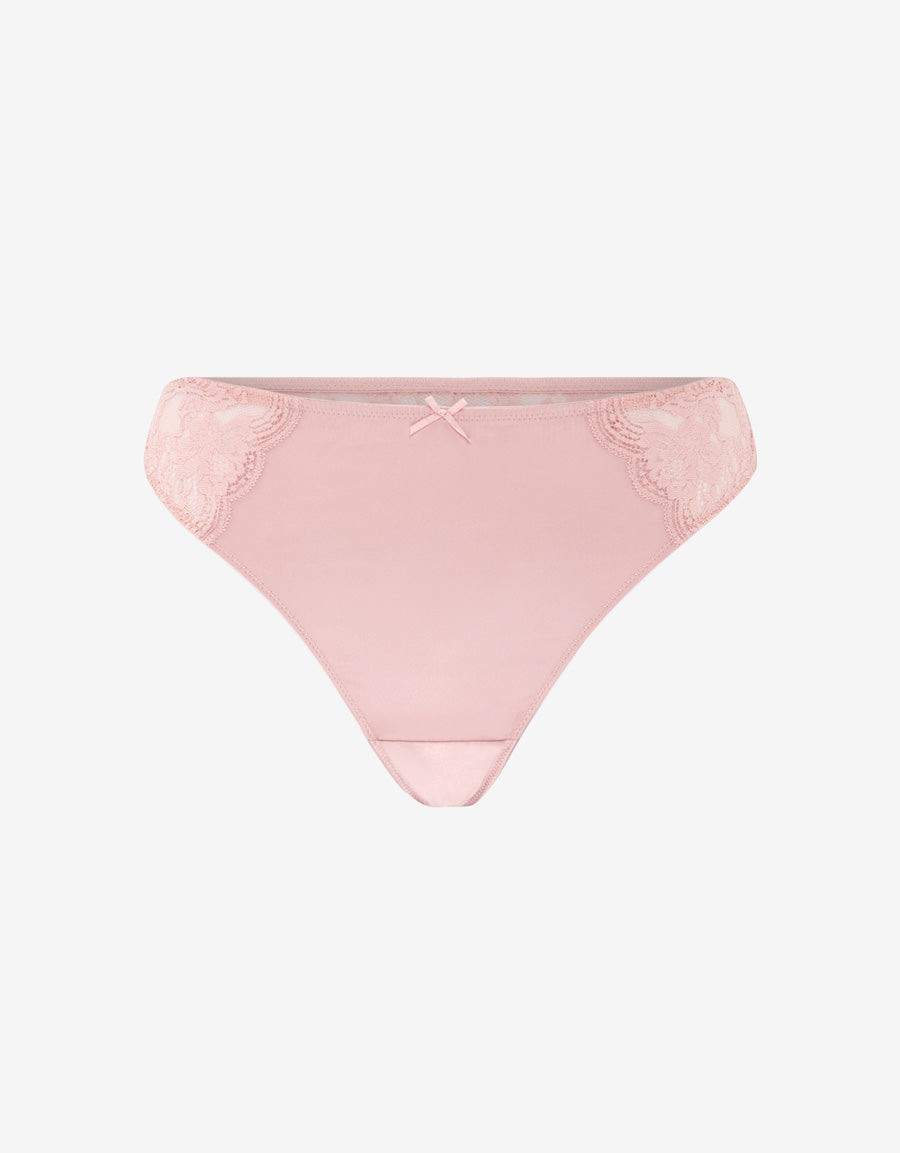 Lace-Trim Satin Thong Panty