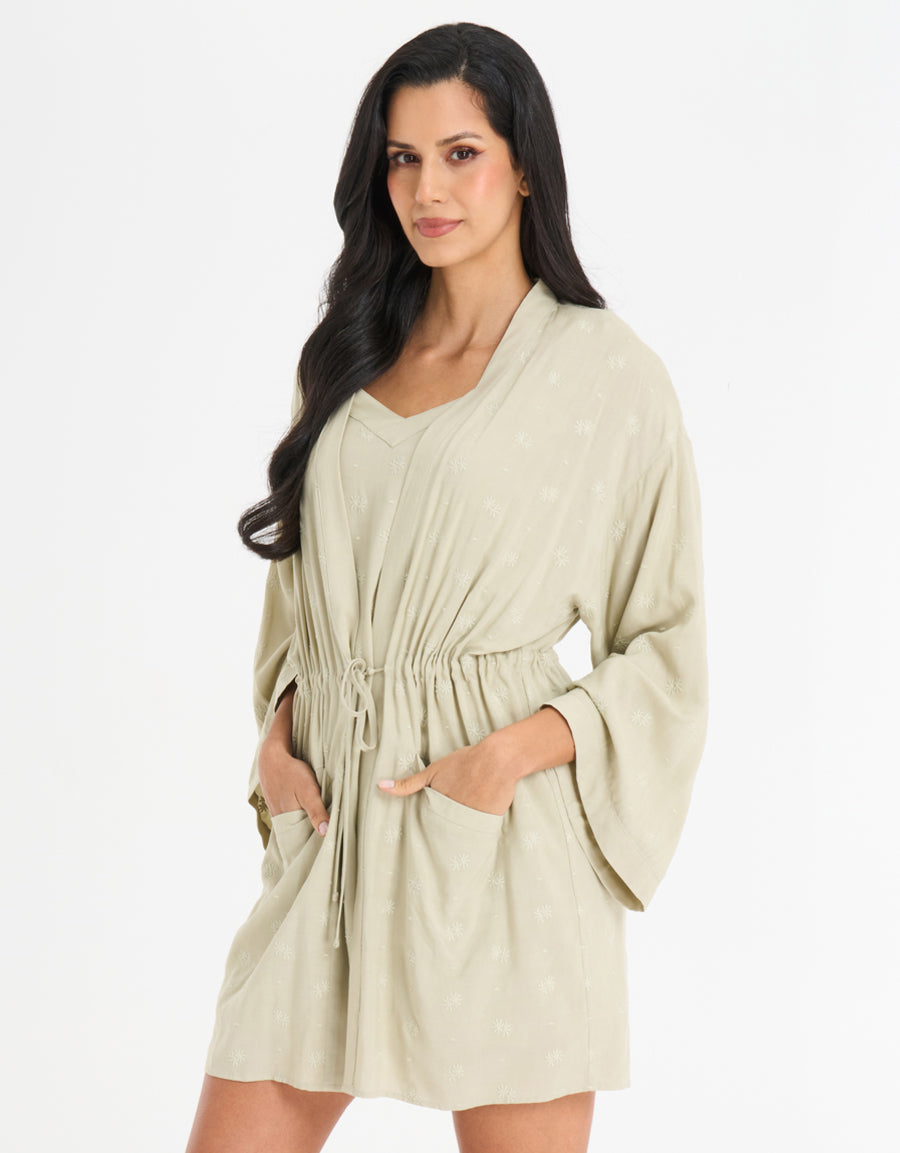 Embroidered Short Dress and Robe Set