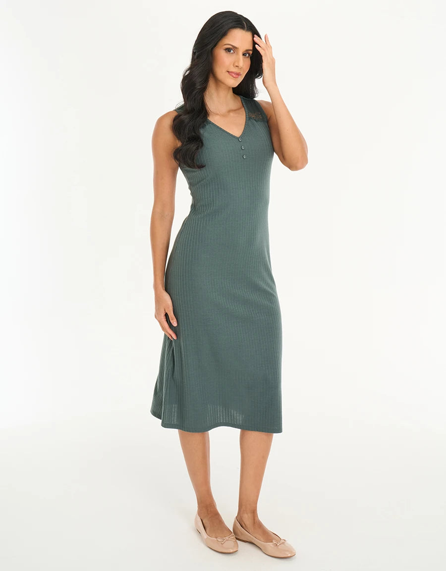 Lace-Trim Pointelle Long Nightdress