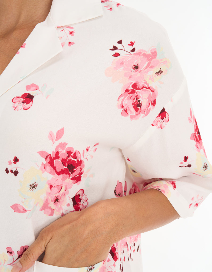 Short-Sleeve Shirt with Shorts Pajama Set in White