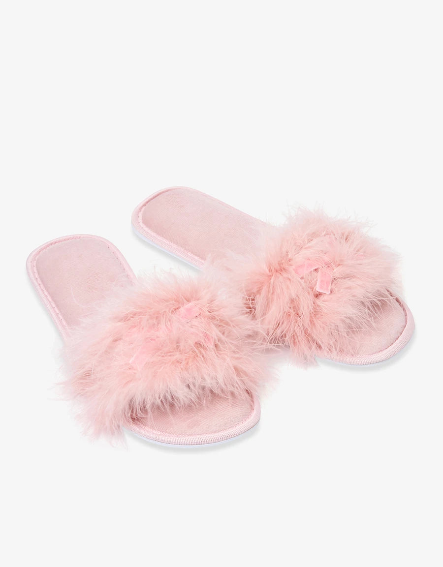 Feather-Trim Open-Toe Slipper