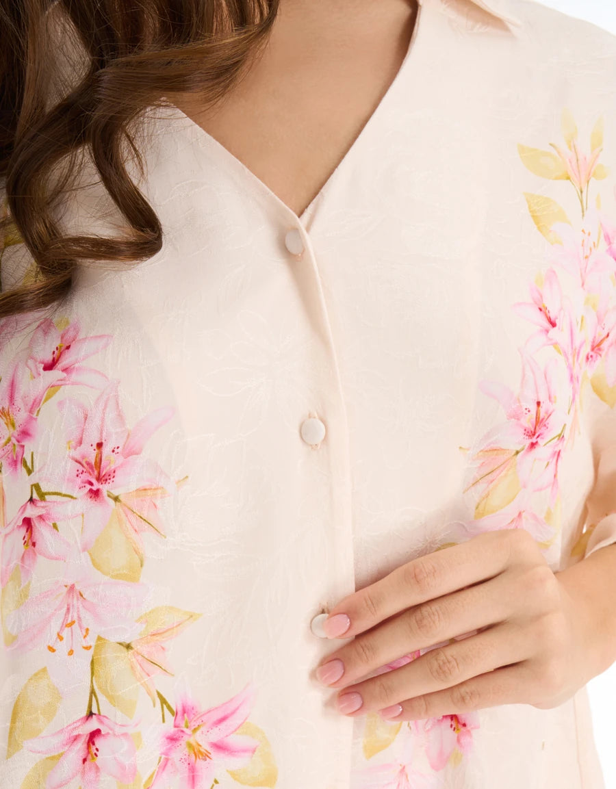 Floral Print Jacquard Pajama Set