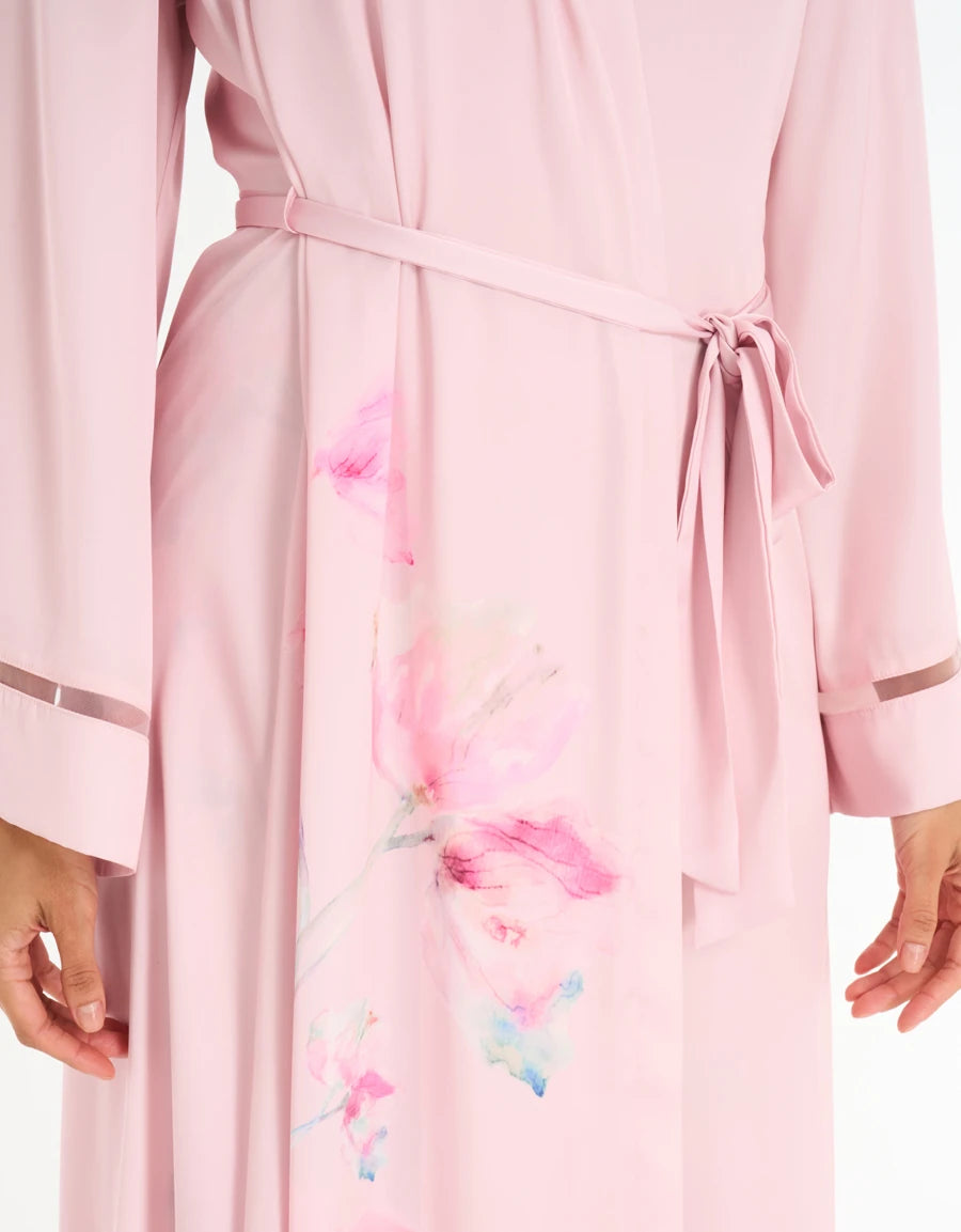 Floral Print Satin Long Robe