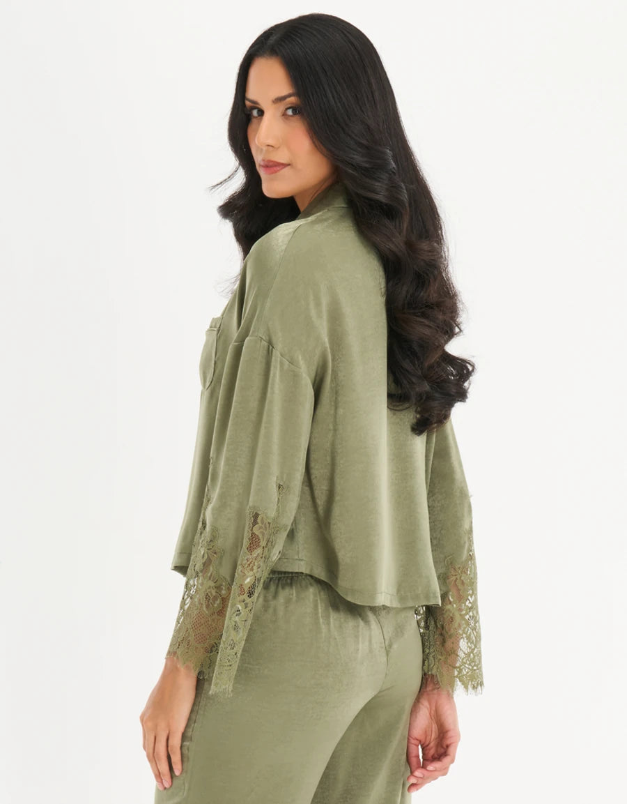 Lace-Trim Satin Pajama Set