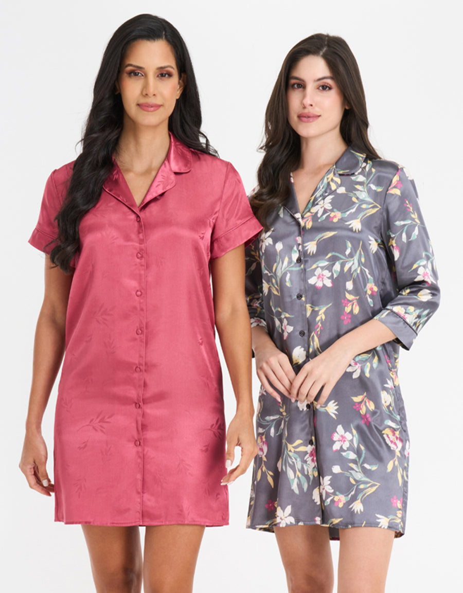 2-Pack Jacquard Satin Sleep Shirts