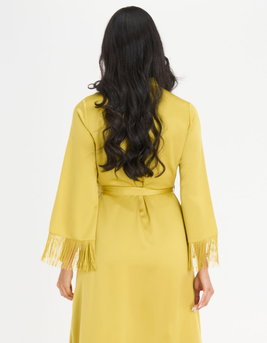 Fringed Satin Long Robe