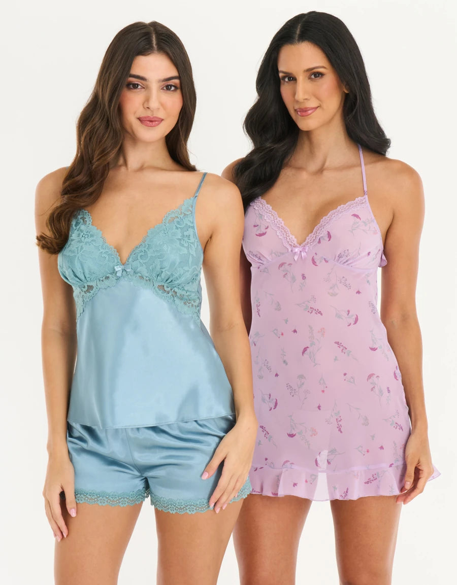 2-Pack Lace-Trim Nightdress & Pajama Set