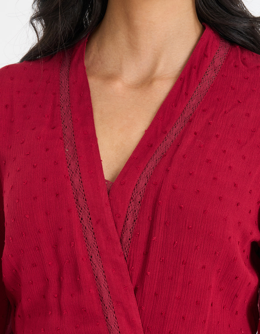 Crochet-Trim Short Dress and Robe Set