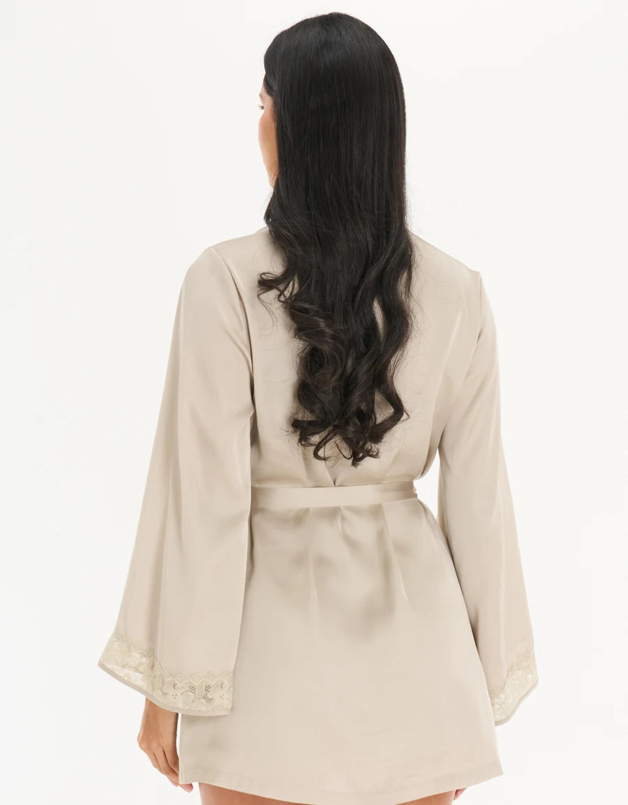 Lace-Trim Satin Short Robe