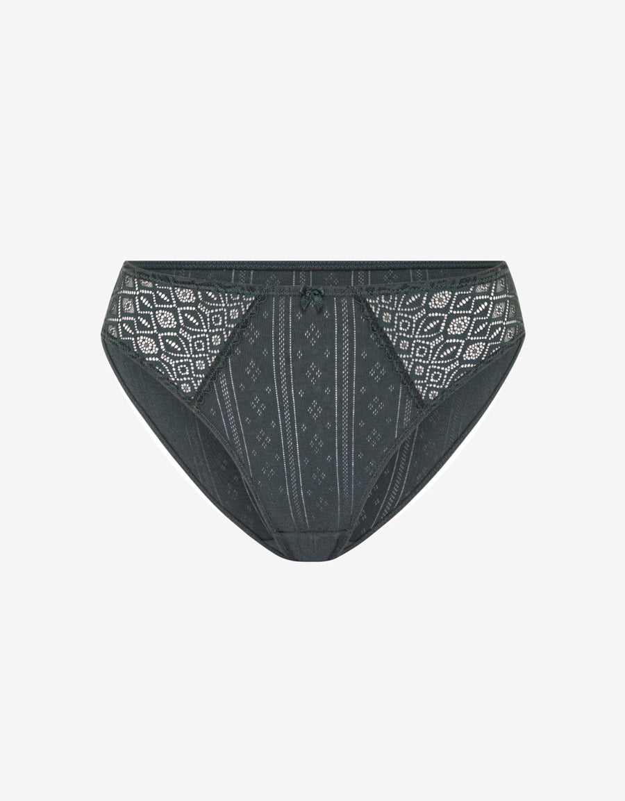 Pointelle Lace-Trim Cotton Bikini Panty