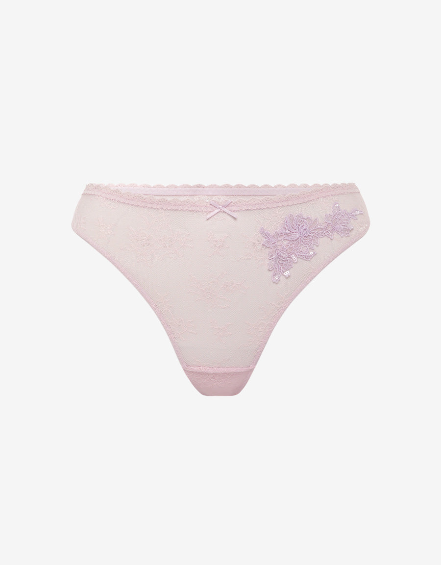 Sequin Embroidered Lace Thong Panty
