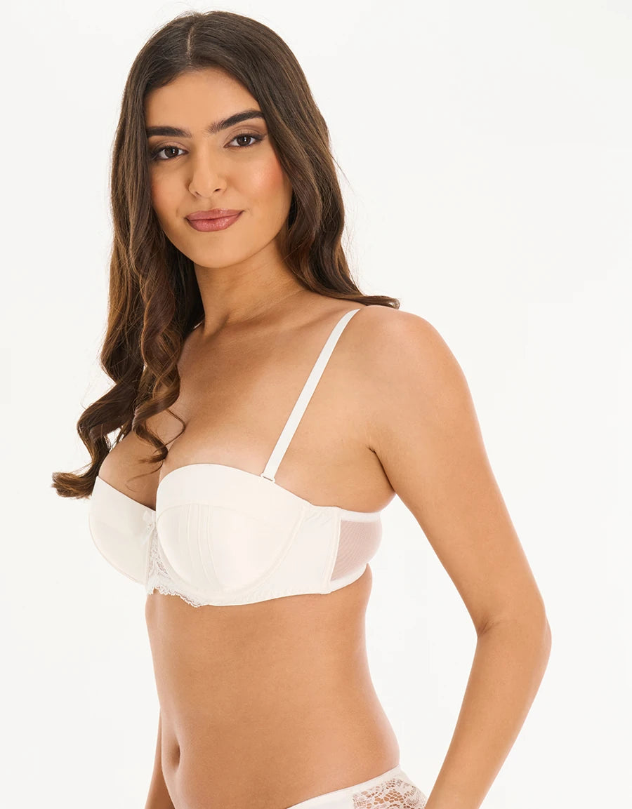 Lace-Trim Satin Push-Up Multiway Bra