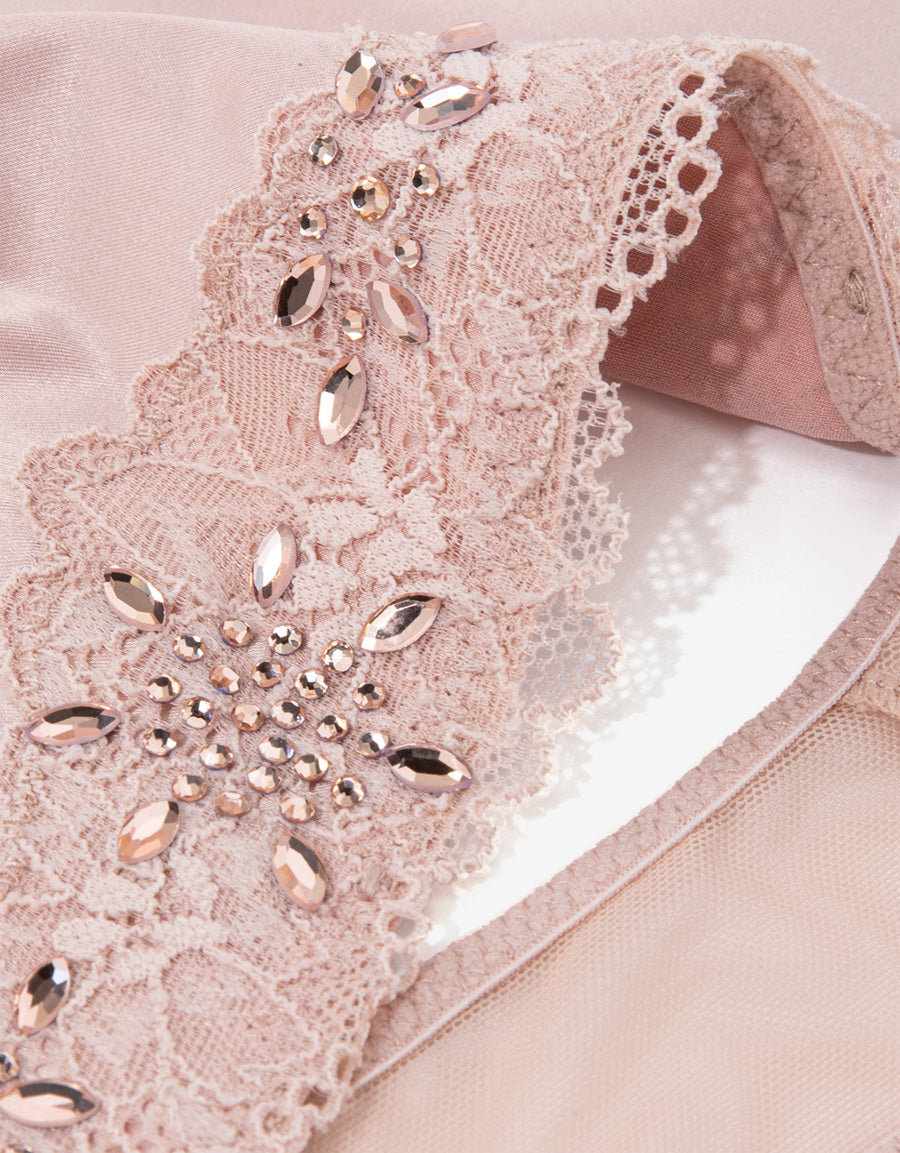 Sparkle Lace-Trim Satin Thong Panty