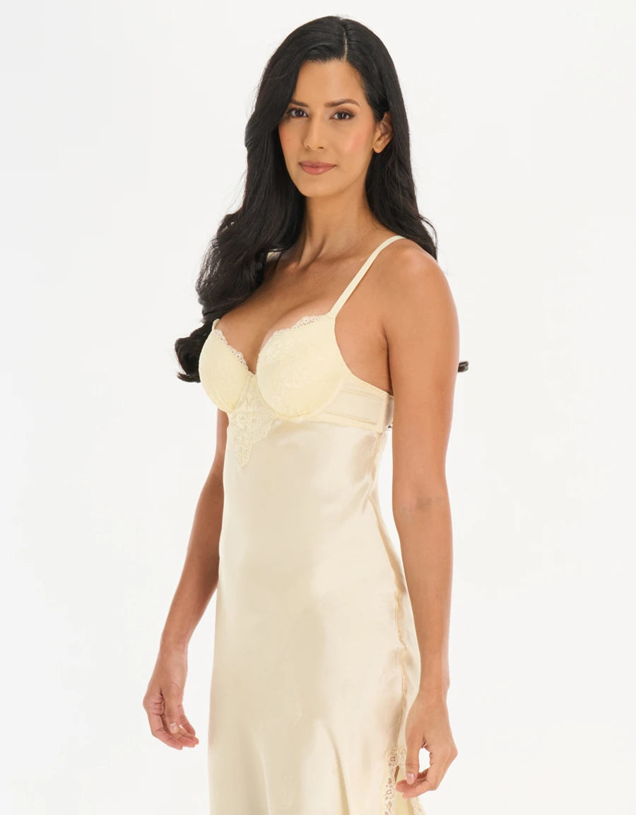 Lace-Trim Jacquard Satin Long Nightdress