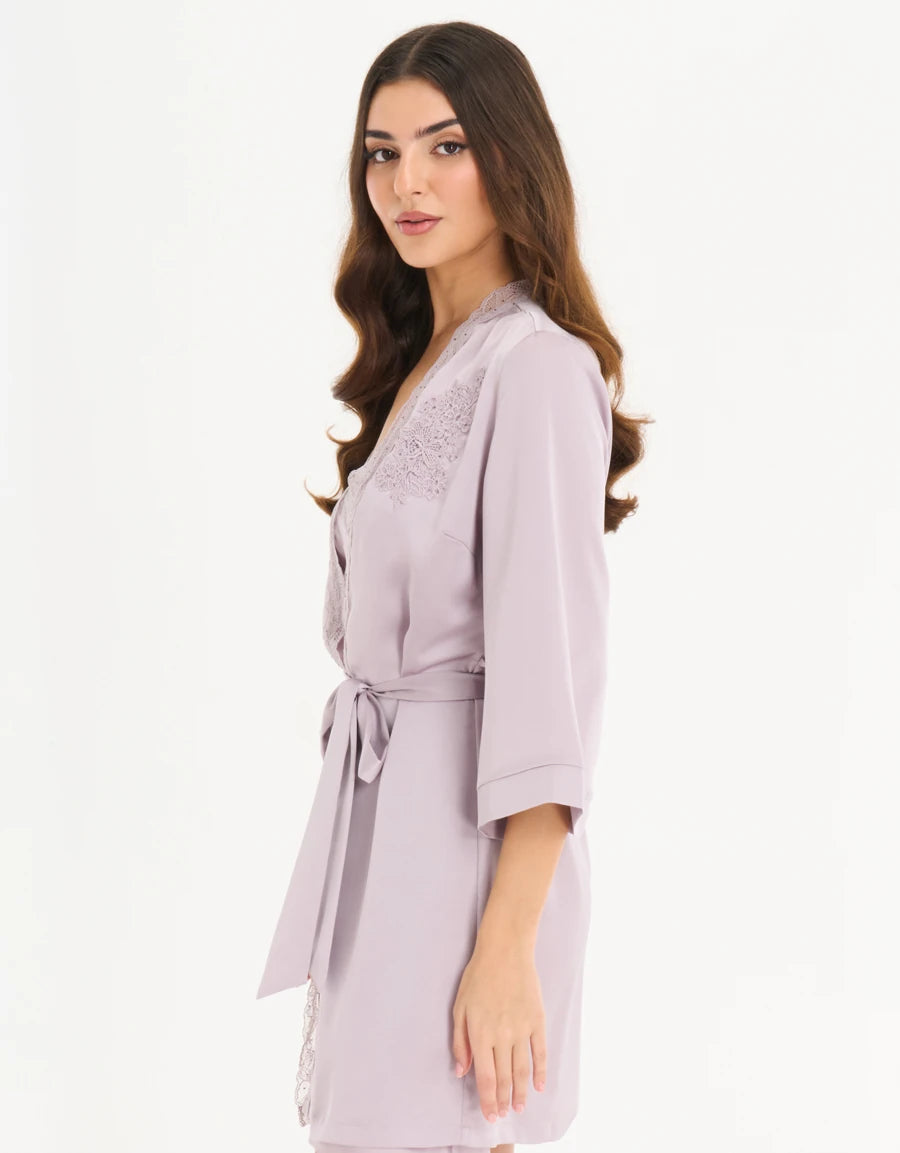 Lace-Trim Satin Short Dress Set