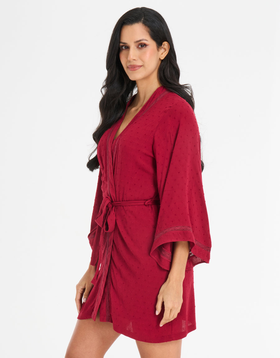 Crochet-Trim Short Dress and Robe Set