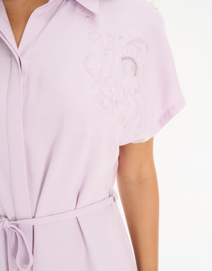Short-Sleeve Shirt with Pants Pajama Set in Lilac