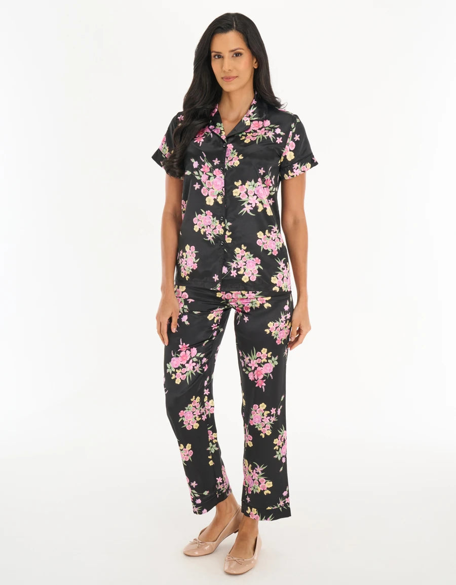 Floral Print Satin Pajama Set