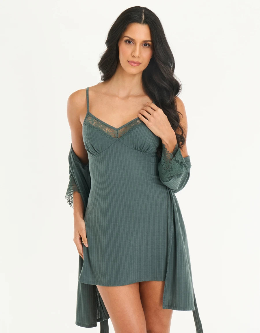 Lace-Trim Pointelle Short Dress Set