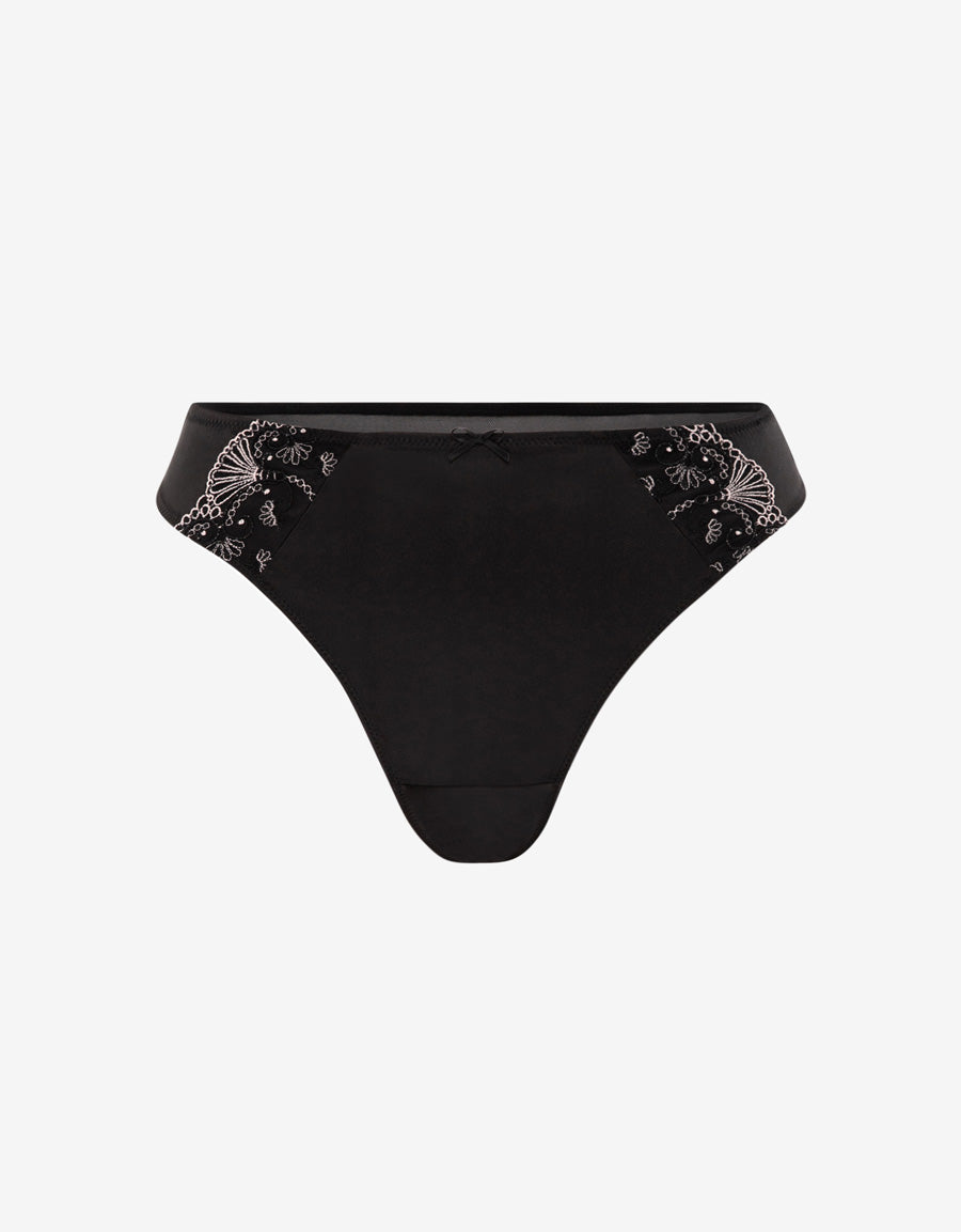 Embroidered Satin Thong Panty