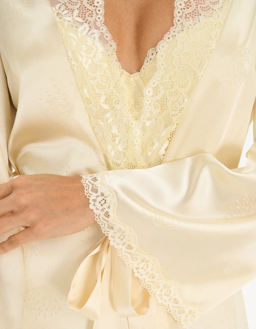 Lace-Trim Jacquard Satin Long Robe