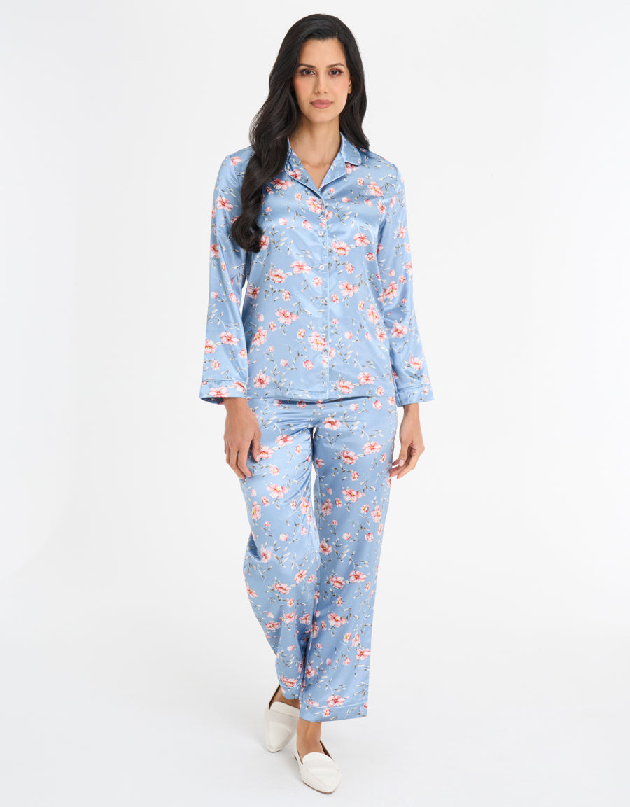 Floral Print Satin Pajama Set