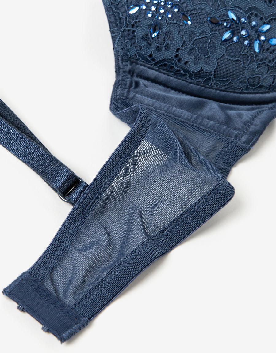 Sparkle Lace-Trim Satin Plunge Bra