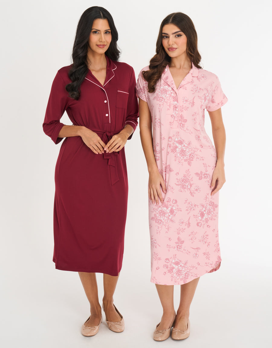 2-Pack Long Nightdresses in Red