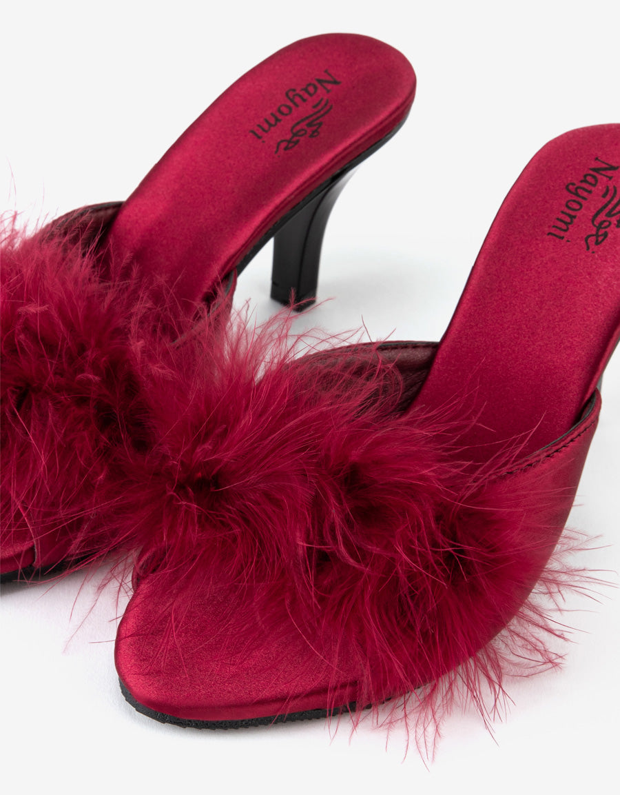 Satin Heeled Open Toe Slipper