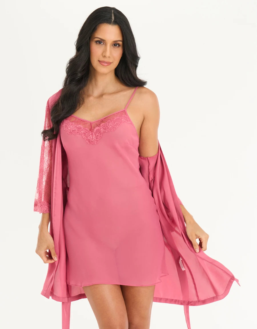 Lace-Trim Satin Short Dress Set